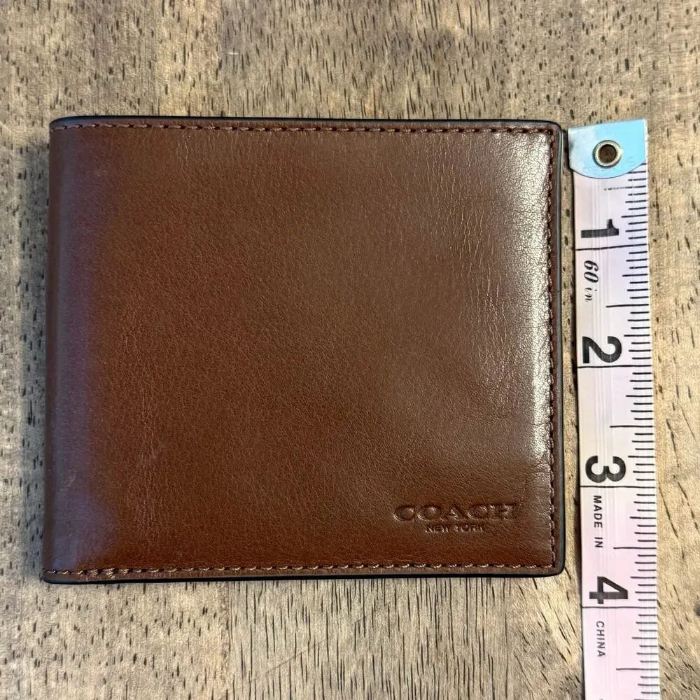 COACH Billfold Wallet Genuine Water Buffalo Leather 8-Card Supple Embossed Brown